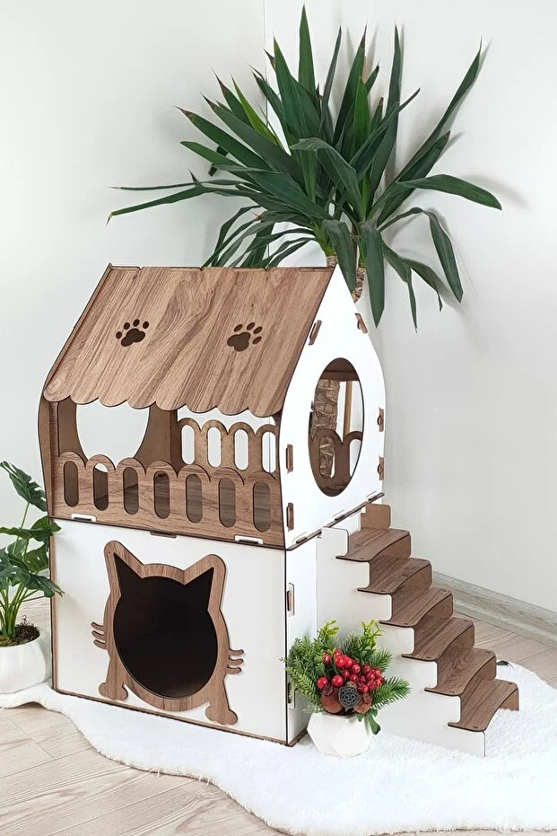Teraslı Kedi Evi 2 katlı dubleks kedi evi kedi yatağı kedi kafesi Teraslı Kedi Evi 2 katlı dubleks kedi evi kedi yatağı kedi kafesi